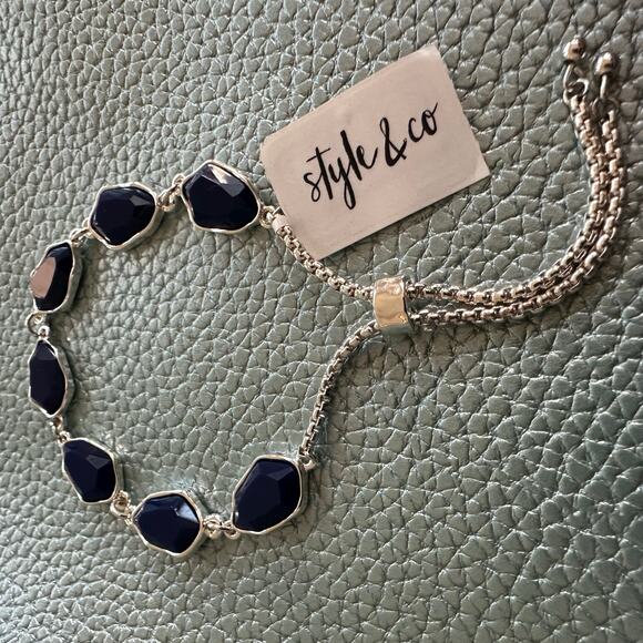 Style&Co Silver Tone and Navy Lariat Bracelet - Picture 2 of 5